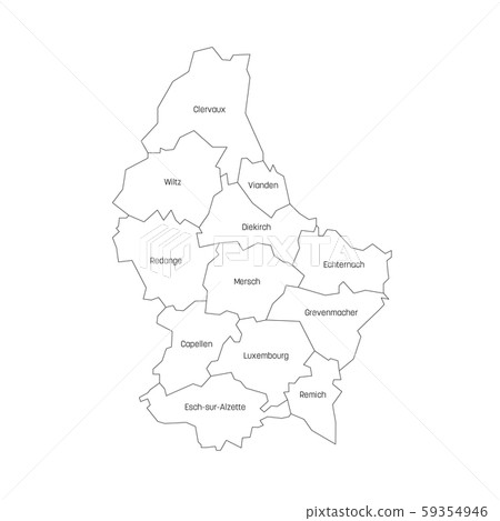 Cantons of Luxembourg. Map of regional country administrative divisions. Colorful vector Cantons of Luxembourg. Map of regional country administrative divisions. Colorful vector 59354946