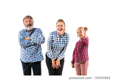 Happy family with child looks happy together on white background Happy family with child looks happy together on white background 59354983