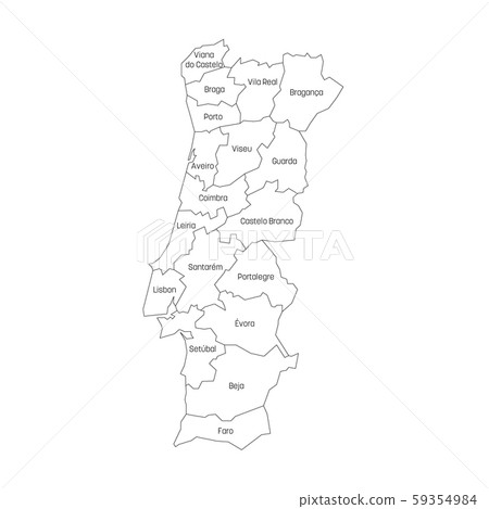 Districts of Portugal. Map of regional country administrative divisions. Colorful vector Districts of Portugal. Map of regional country administrative divisions. Colorful vector 59354984