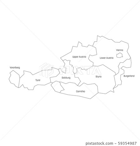 States of Austria. Map of regional country administrative divisions. Colorful vector illustration 59354987