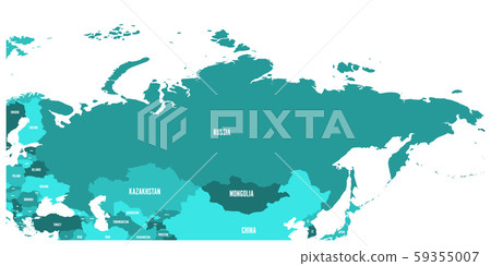 Political map of Russia and surrounding European and Asian countries. Four shades of turquoise blue Political map of Russia and surrounding European and Asian countries. Four shades of turquoise blue 59355007