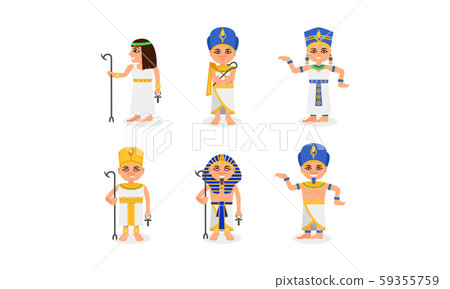Queens And Pharaohs Of Ancient Egypt In Different Poses Vector Illustration Set Isolated On White Queens And Pharaohs Of Ancient Egypt In Different Poses Vector Illustration Set Isolated On White 59355759