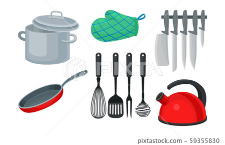 Kitchen Cooking Utensil Kit And Home Appliances, Tools And Knives Vector Illustration Set Isolated 59355830