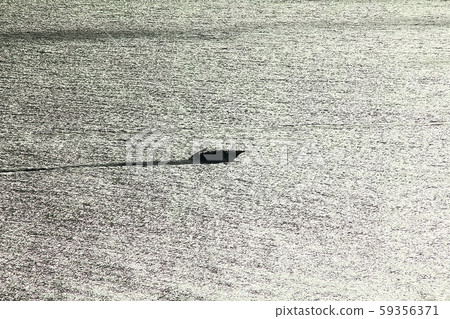 Silhouette of a ship at sea. 59356371