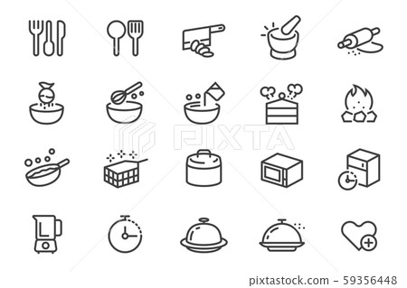 Different cooking with kitchenware in outline icon style. Different cooking with kitchenware in outline icon style. 59356448
