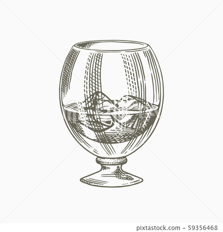 Vintage glass of whiskey. Retro Strong Alcohol drink. Hand drawn engraved sketch for poster, retro Vintage glass of whiskey. Retro Strong Alcohol drink. Hand drawn engraved sketch for poster, retro 59356468