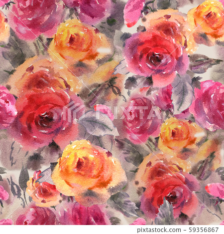 Seamless pattern of watercolor red roses. Illustration of flowers