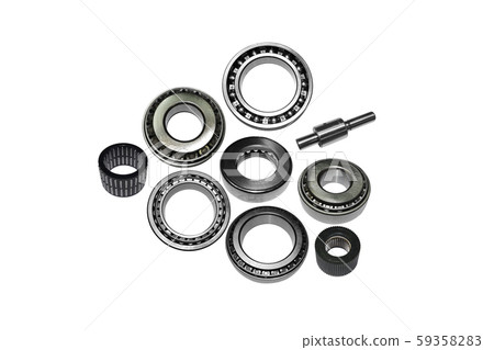 Different types of automotive bearings isolated on white background	 59358283