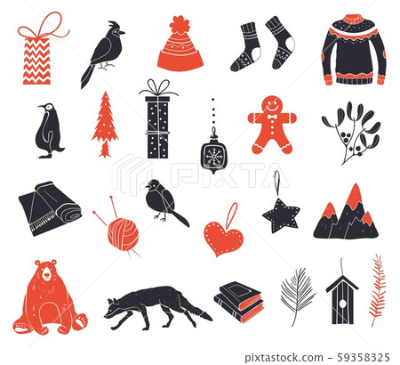 Flat christmas icons. New year icon set. Set of christmas symbols. Flat christmas icons. New year icon set. Set of christmas symbols. 59358325