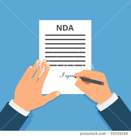 Colored Cartooned Hand Signing NDA. Contract Signed document. NDA concept. Secret files. 59359289