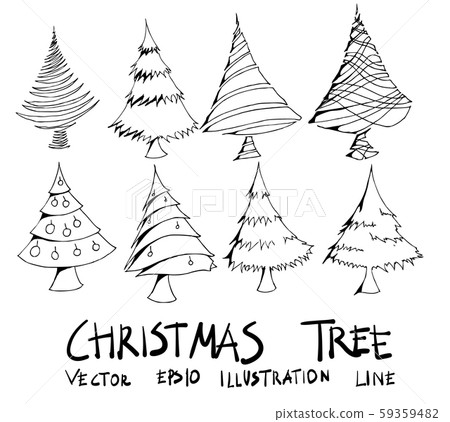 Set of christmas tree illustration Hand drawn - Stock Illustration ...
