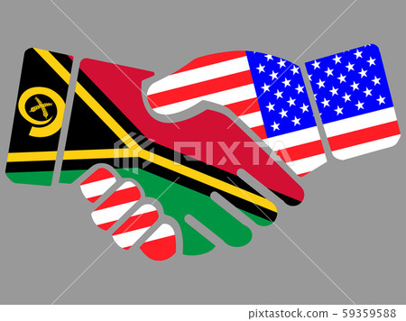 Handshake with Vanuatu and USA flags vector 59359588