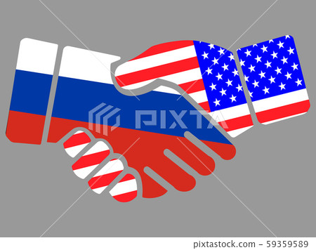 Handshake with Russian and USA flags vector 59359589