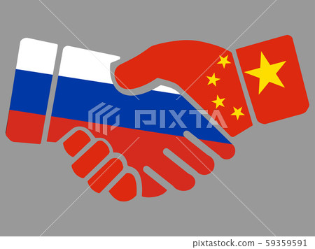 Handshake with Russian and China flags vector Handshake with Russian and China flags vector 59359591