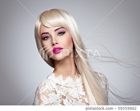Beautiful  woman with long white straight  hairs 59359882