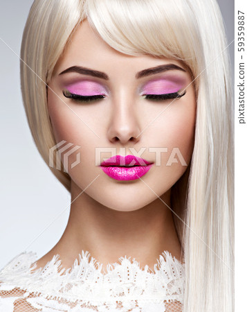 Beautiful woman with long white straight hairs Beautiful woman with long white straight hairs 59359887