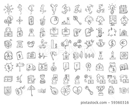 Set of business money icons Drawing illustration 59360316