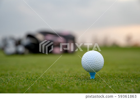 A golf player prepares the ball to be fired at the golf course A golf player prepares the ball to be fired at the golf course 59361863