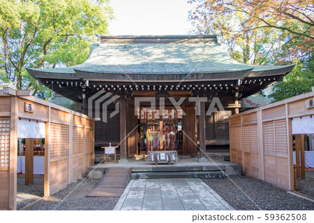 Kawagoe City Kawagoe Hikawa Shrine, worship hall, a view of the east and west enclosures in front of the worship hall 59362508