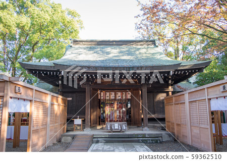 Kawagoe City Kawagoe Hikawa Shrine, worship hall, a view of the east and west enclosures in front of the worship hall 59362510