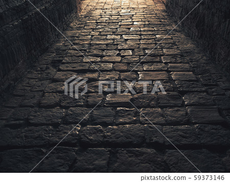 Cobble stone Pathway old town street walkway Sunlight shade Cobble stone Pathway old town street walkway Sunlight shade 59373146
