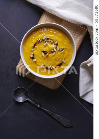 plate with pumpkin soup plate with pumpkin soup 59373690