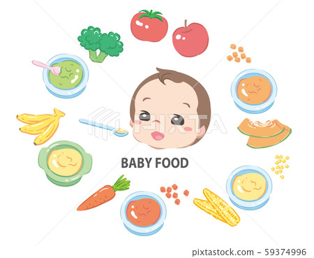 嬰兒吃嬰兒食品。包括食品和嬰兒食品的成分。 59374996