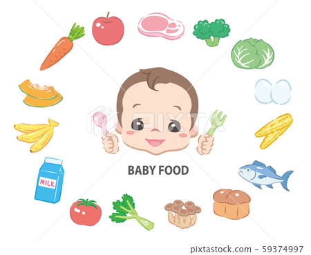 嬰兒吃嬰兒食品。與成分。 59374997