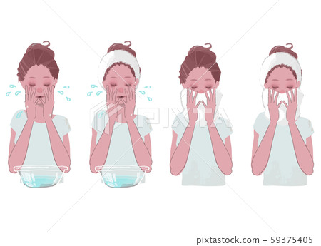 用臉盆洗臉，然後用毛巾擦拭臉。 59375405