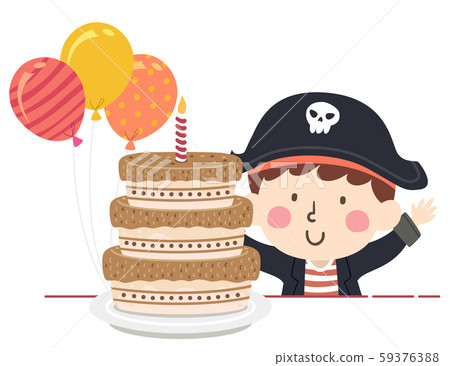 Kid Boy Pirate Party Cake Balloons Illustration Kid Boy Pirate Party Cake Balloons Illustration 59376388