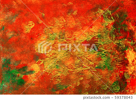abstract textural background with red, orange and green paint branchy lines with divorces, furrows 59378043