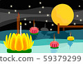 Vector of Loi Krathong at night with big full moon  59379299