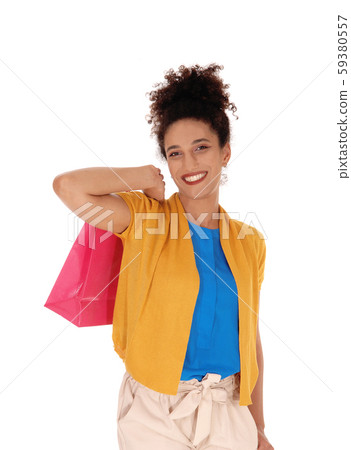 A happy multi-racial woman with her shopping bag 59380557