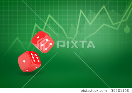 3d rendering of two red casino dice on green diagram lined background 59381108