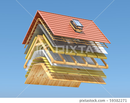 Roof cover in layers. Cross section and  technical 59382271