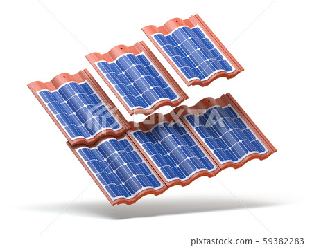 Solar panels integrated in roof tiles or shingles 59382283