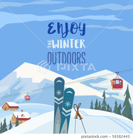 Enjoy winter outdoors retro style vector poster Enjoy winter outdoors retro style vector poster 59382443