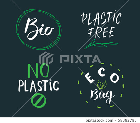 Eco and Bio Hand Drawn labels Set. Calligraphic Letterings with eco friendly sketch doodle elements. Vector illustration. Eco and Bio Hand Drawn labels Set. Calligraphic Letterings with eco friendly sketch doodle elements. Vector illustration. 59382783
