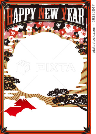 2020年新年賀卡模板“日西折衷相框”新年快樂手寫自由空間 59383047