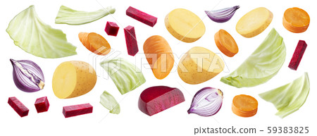 Mix of vegetables isolated on white background, ingredients for russian borsch soup Mix of vegetables isolated on white background, ingredients for russian borsch soup 59383825