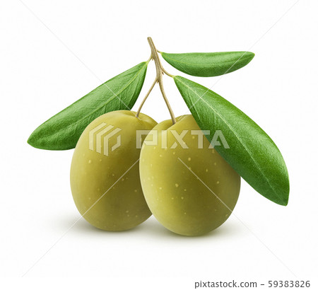 Green olives with leaves isolated on white background Green olives with leaves isolated on white background 59383826