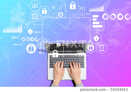 Cyber security theme with person using laptop 59384053