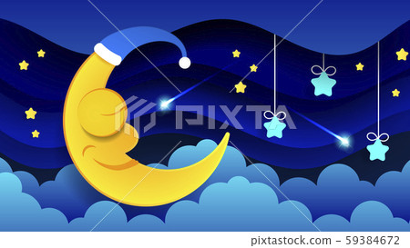 Cute Cartoon Moon In The Night Sky. Sleeping Moon Cute Cartoon Moon In The Night Sky. Sleeping Moon 59384672
