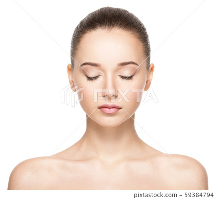 Face of a beautiful girl with closed eyes closeup 59384794