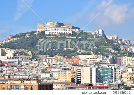 San Telmo Castle on the Vomero Hill, Naples Port, Italy Naples city from cruise ship 59386061