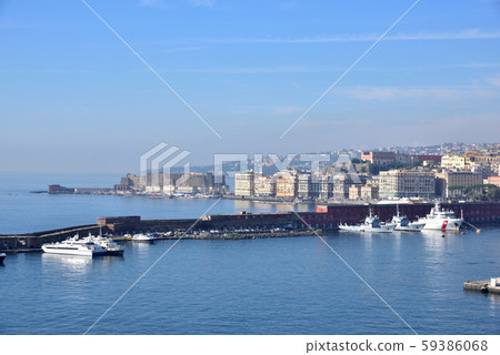 Naples Harbor, Italy Naples city from cruise ship, left end egg castle 59386068