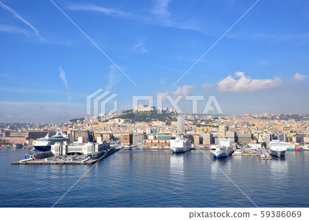 Naples Harbor, Italy Naples city from cruise ship, San Telmo Castle on Vomero Hill in front Naples Harbor, Italy Naples city from cruise ship, San Telmo Castle on Vomero Hill in front 59386069