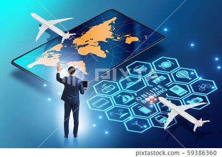 Concept of online airtravel booking with businessman 59386360