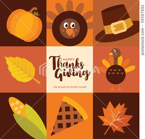Flat Design Cute Cartoon Thanksgiving Banner Stock