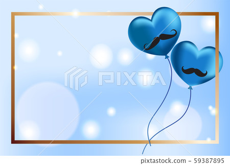 Blue balloons with mustache on abstract blue background, Vector Illustration 59387895